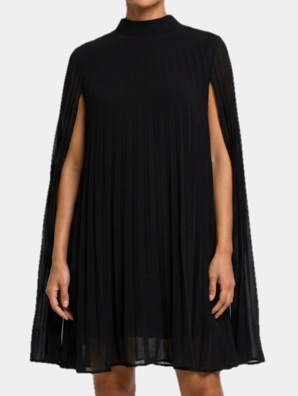 Ekaliy Mock Neck Pleated Crepe Cloak Mini Dress Size XL - Picture 2 of 15